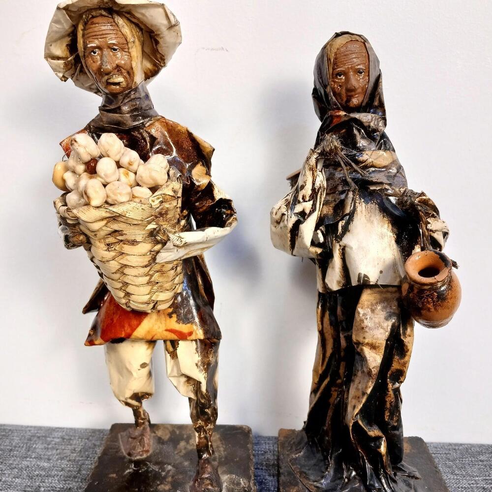 Vintage Papier Mache Folk Art Couple Figurines Handcrafted Decor